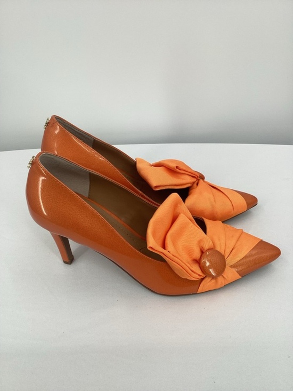 J.Renee Orange Satin Bow Pointed-Toe Heels
